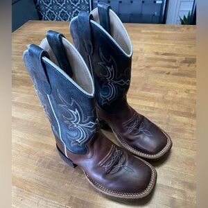 Old West Tan and Blue Leather Boots